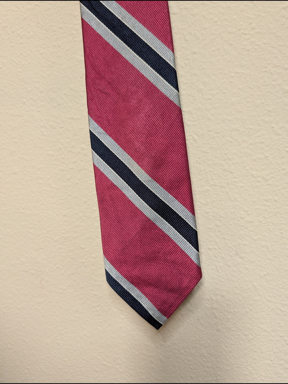 Christian Dior‎ Tie Red Navy Gray Regimental Stripe All Silk Made in USA Vintage